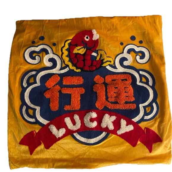 ￼ Other - Chinese 3D Embroider Koi Fish Pillowcase Pillow Lucky Decorative Oriental Yellow